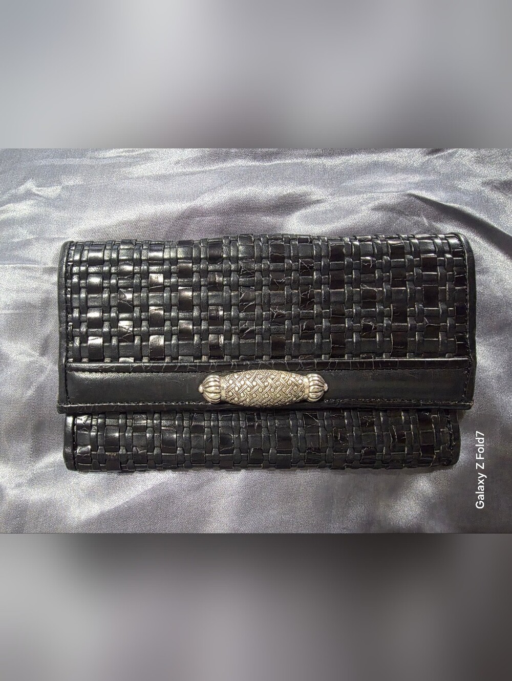 Brighton Black Leather Organizer Wallet Ornate Silver Hardware
